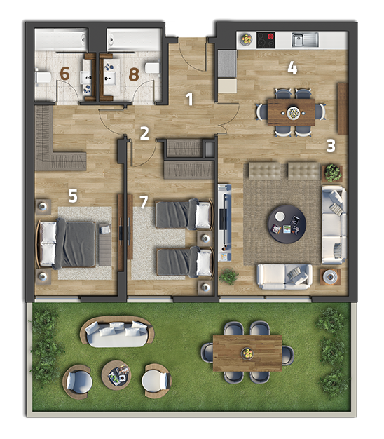 Köy Apartman Kat Planı 2+1 Bahçeli Daire